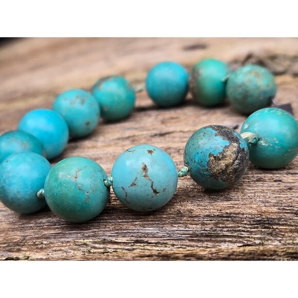 Vintage Mexico 925 Turquoise Beaded Bracelet with Sterling Silver Clasp, 8.5" - Picture 5 of 8